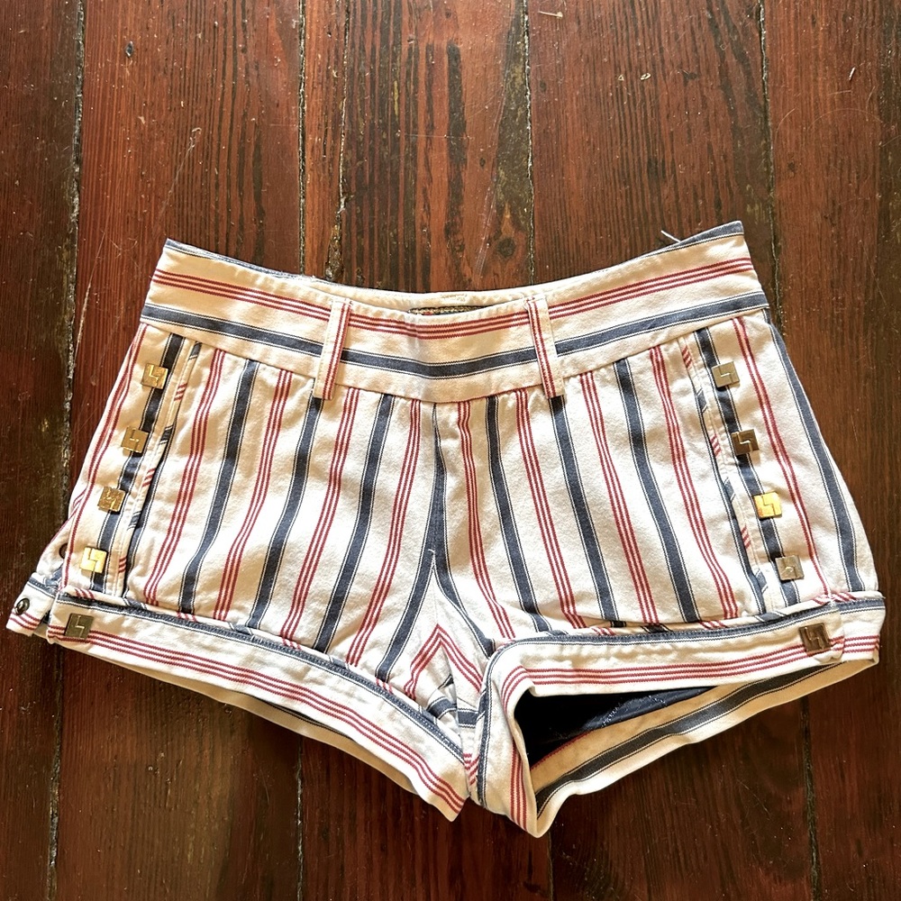 L.A.M.B. Nautical Stripe Shorts with Snaps & Side Zip